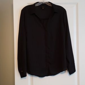 Worthington Sheer Black Button Down Blouse